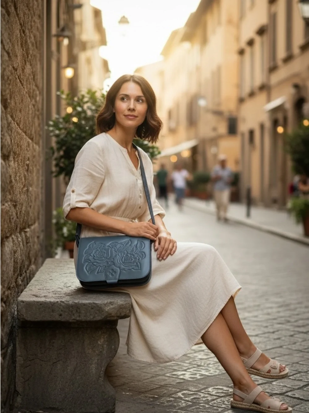 Patricia Nash Ilina Rose Tooled Leather Crossbody Bag Flap Blue Purse - Picture 8 of 14
